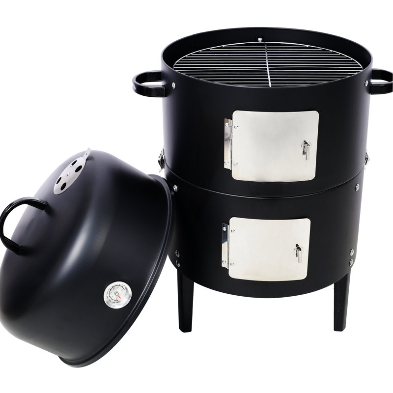 Cuisinière en acier pour l'extérieur avec portes à double accès pratiques et cadre en gril barbecue noir - Alimentation en air réglable pour les repas