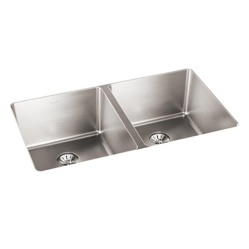 Lustertone Iconix 33" L x 20" W Double Basin Undermount Kitchen Sink with Perfect Drain