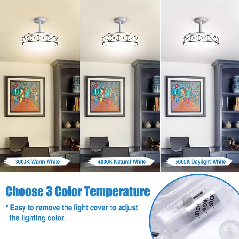 Plafonnier semi-encastré à DEL 13 pouces, 3 températures de 3 000 K / 4 000 K / 5 000 K réglables
