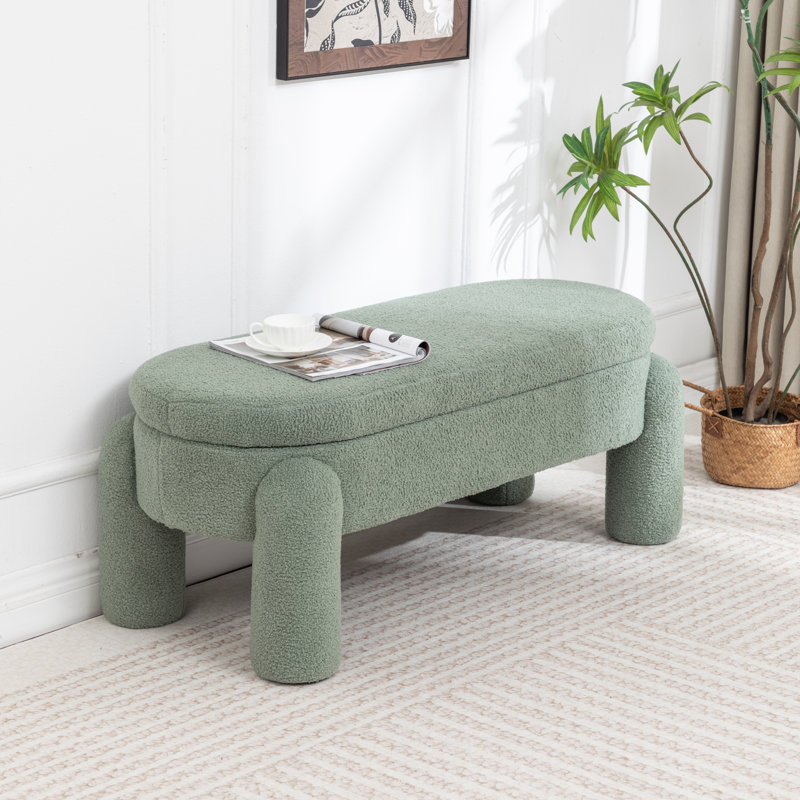 Banc de rangement rembourré à couvercle rabattable pour l'extrémité du lit, Vert