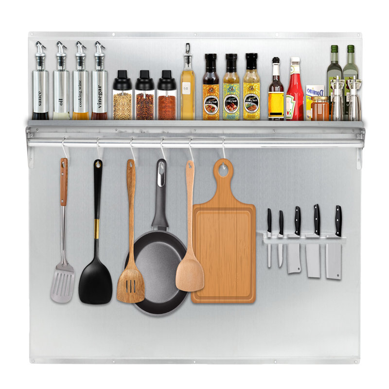 Dosseret de cuisine 30 po x 30,7 po pour hotte, panneau arrière de cuisine avec tablette de rangement et support à couteaux