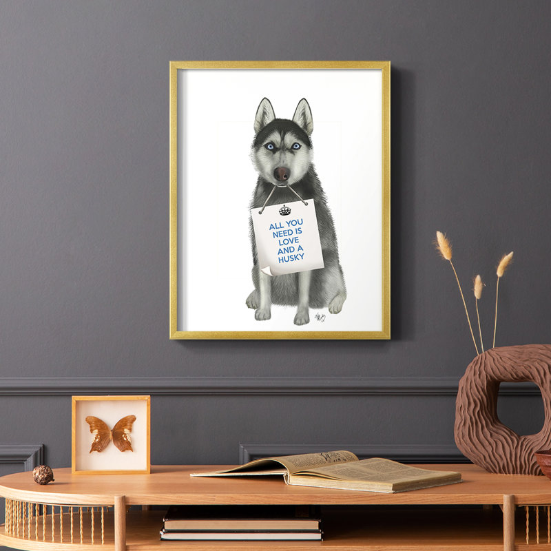 «Love and Husky», reproduction encadrée - bois massif, H 20 po x l 16 po