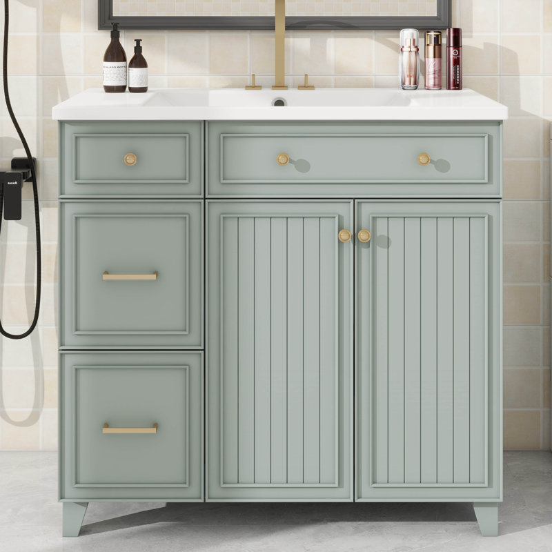 Meuble-lavabo 36 po avec lavabo en céramique, Vert