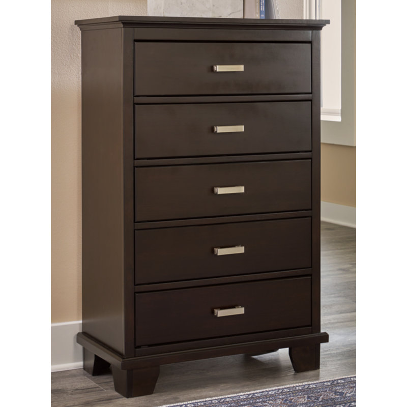 Brown Contemporary 5-Drawer Chest with Dovetail Drawer