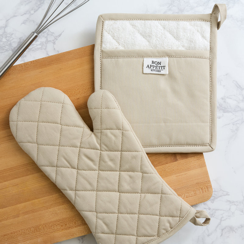 Ensemble de cuisine / 2 gants de cuisine Design Imports, gris plume, Beige