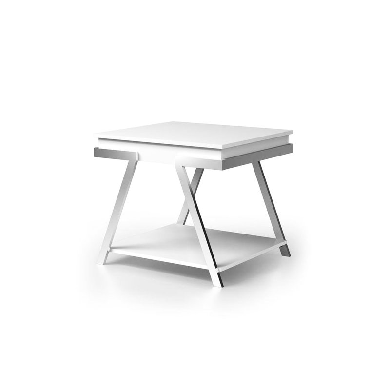 Table de bout contemporaine blanche avec cadre et placage de papier pour surface rectangulaire