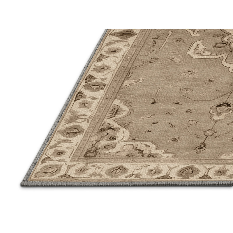 Tapis gris Tabriz lavable à la machine, Rond 6 pi