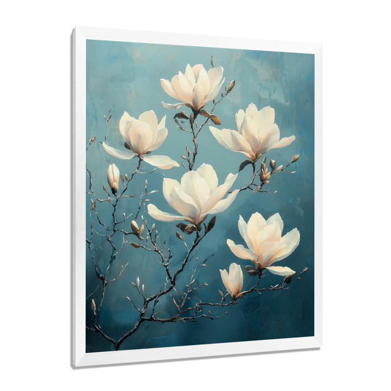 Shelbie - reproduction d'art sur toile florale, H 32 po x l 16 po, Reproduction encadrée d'une seule photo, Blanc