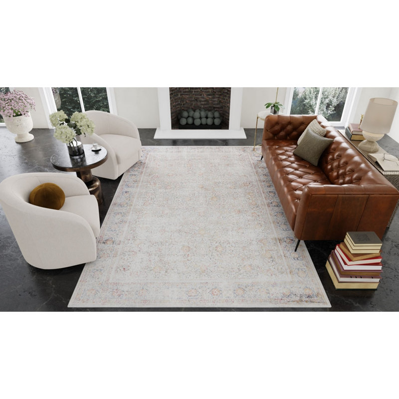 Luxurious Beige and Blue Viscose Rectangular Area Rug