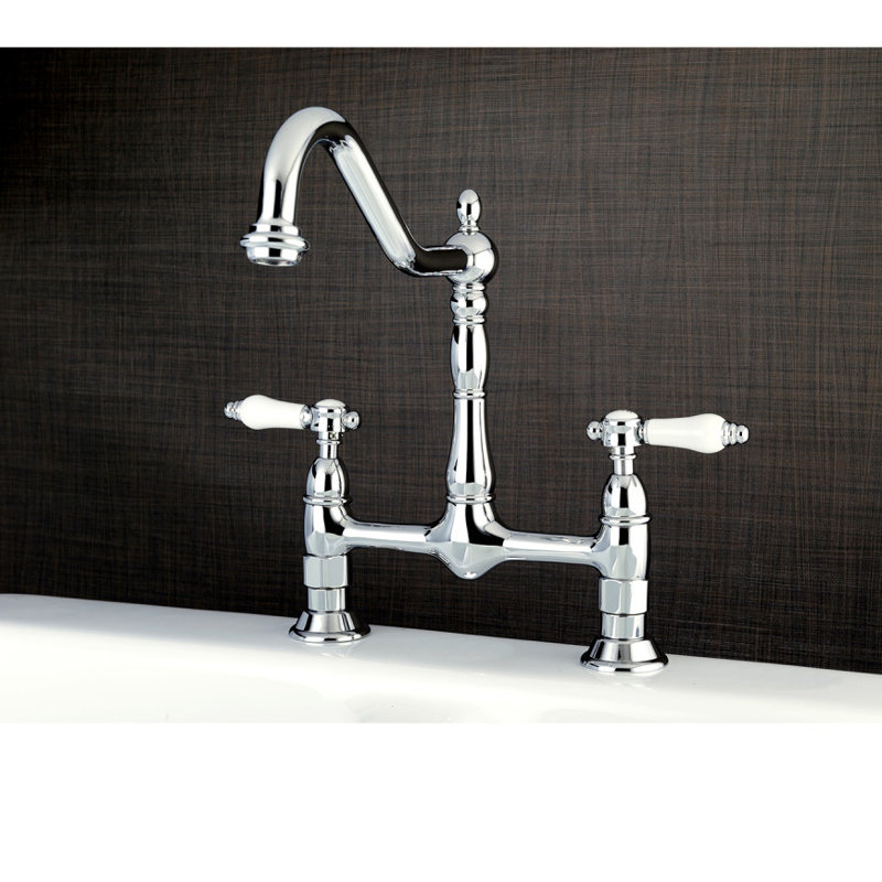 Kingston Brass Bel-Air Two-Handle 2-Hole Deck Mount Bridge Kitchen Faucet, Polished Chrome