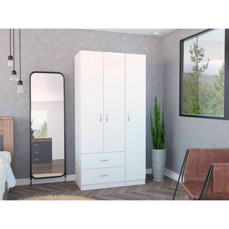 Armoire 2 portes 3 tiroirs Rowaton, Blanc