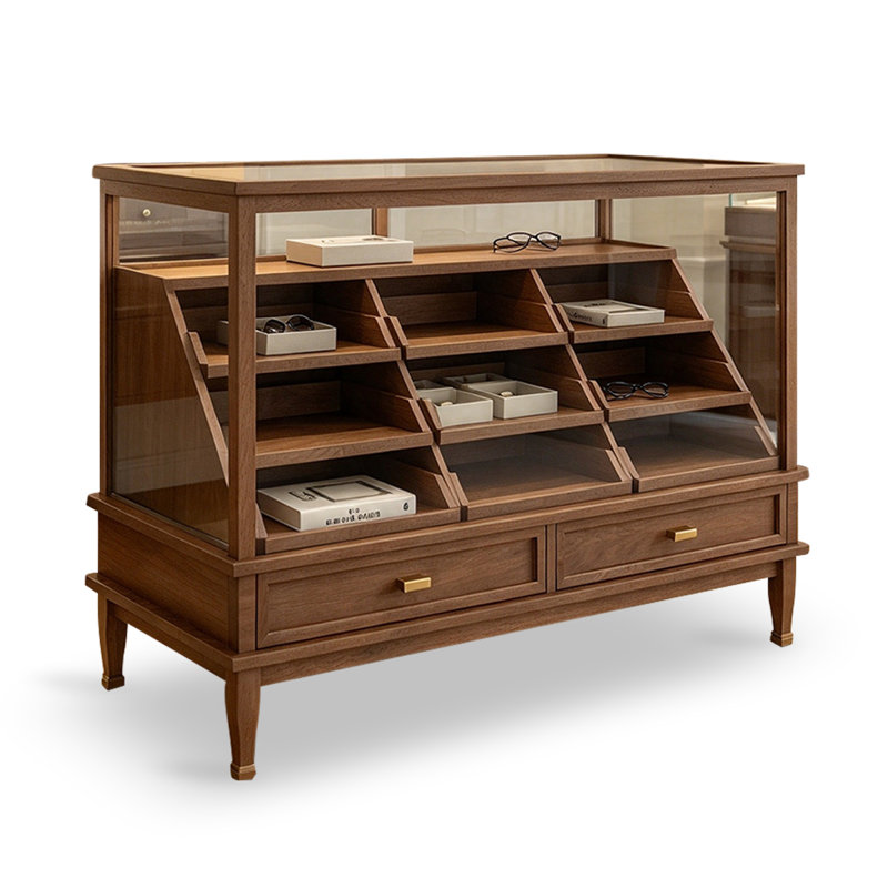 Nut-brown Solid Manufactured Wood Jewelry Display Storage Cabinet with drawer-style storage compartments