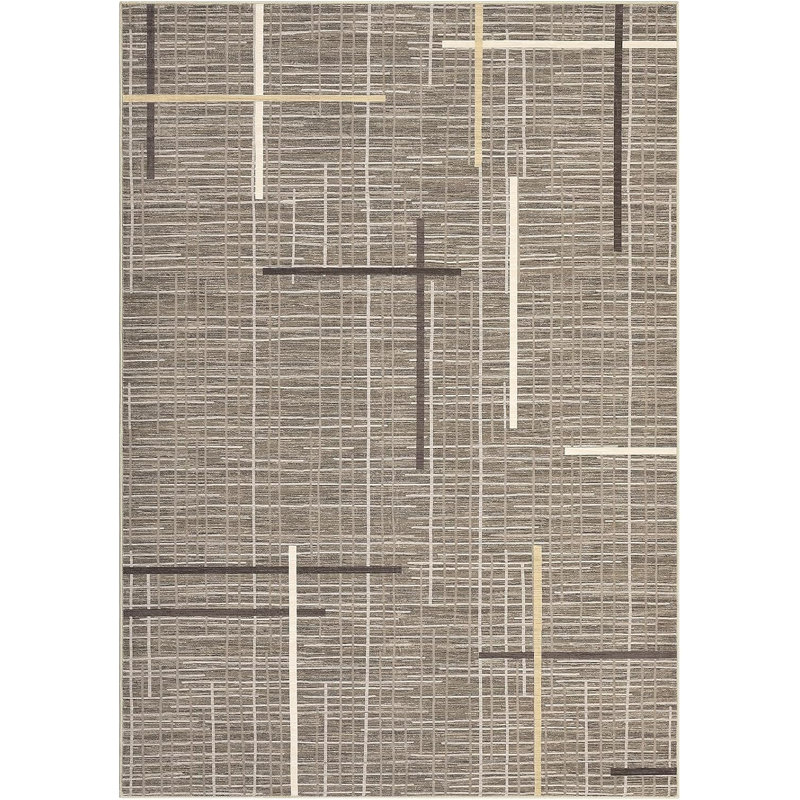 2x6 Washable Thin Indoor Rug, Modern Interwoven Lines, Low Pile, Stain-Resistant, Non-Slip for Living Room, Bedroom, Kitchen, Beige