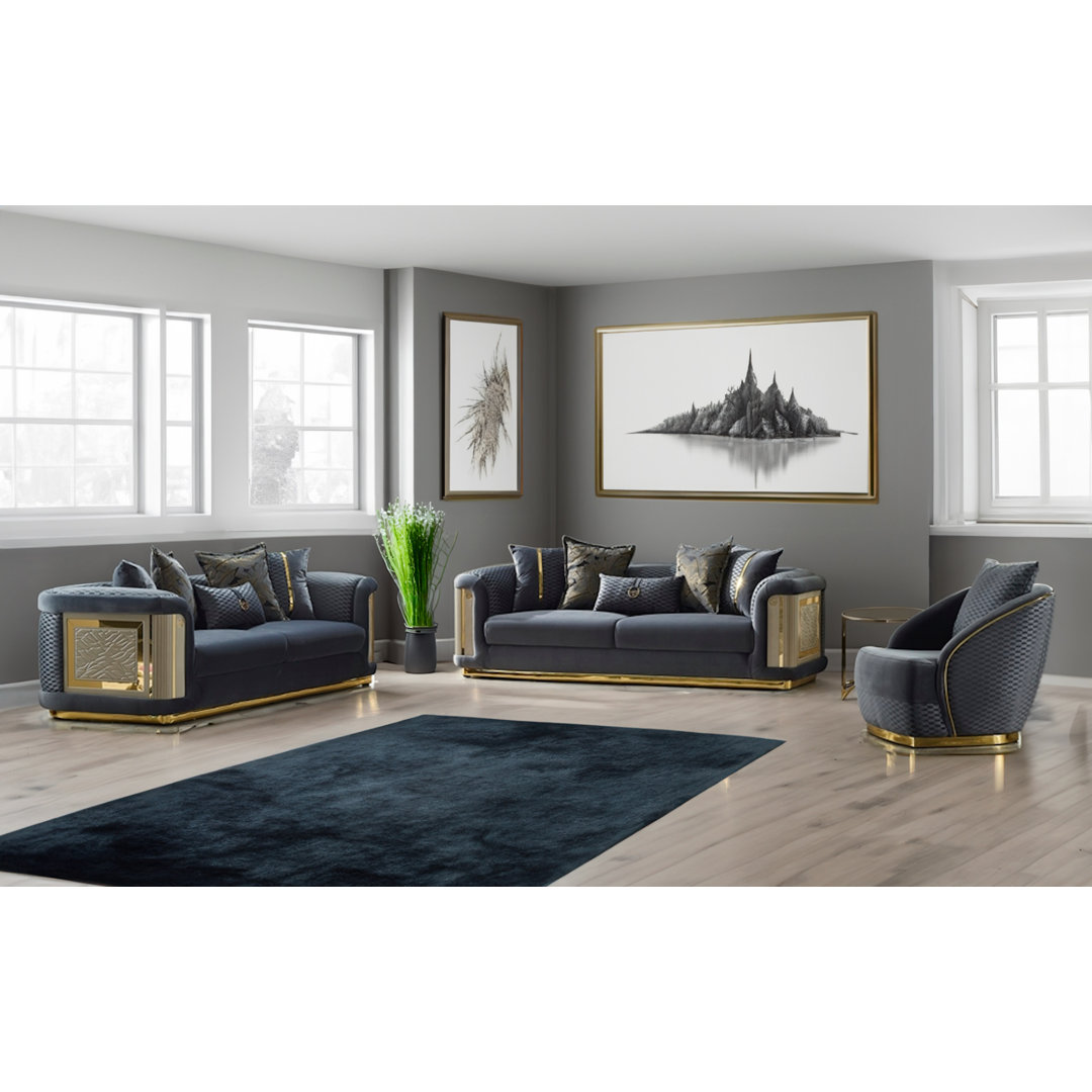 Eudella 3 - Piece Velvet Living Room Set Everly Quinn Body 