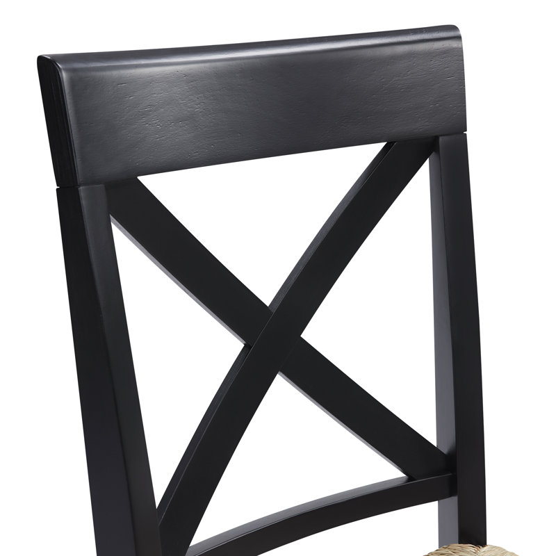 Solid Wood Farmhouse Style X-Back Dining Chair With Woven Seat, 4, Black