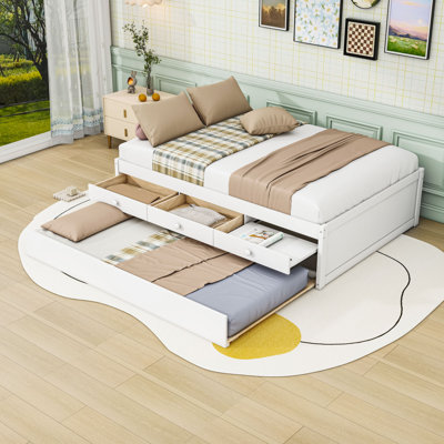 Lit plateforme en bois avec rangement dissimulé et lit gigogne