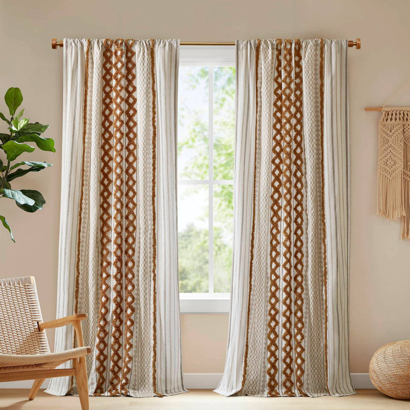 Panneau de fenêtre en coton avec rayure et doublure en chenille, 50" W x 84" L