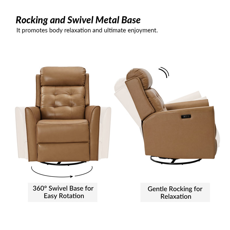 Fauteuil inclinable électrique pivotant en cuir véritable Creal avec ports USB (ensemble de 2), Chameau