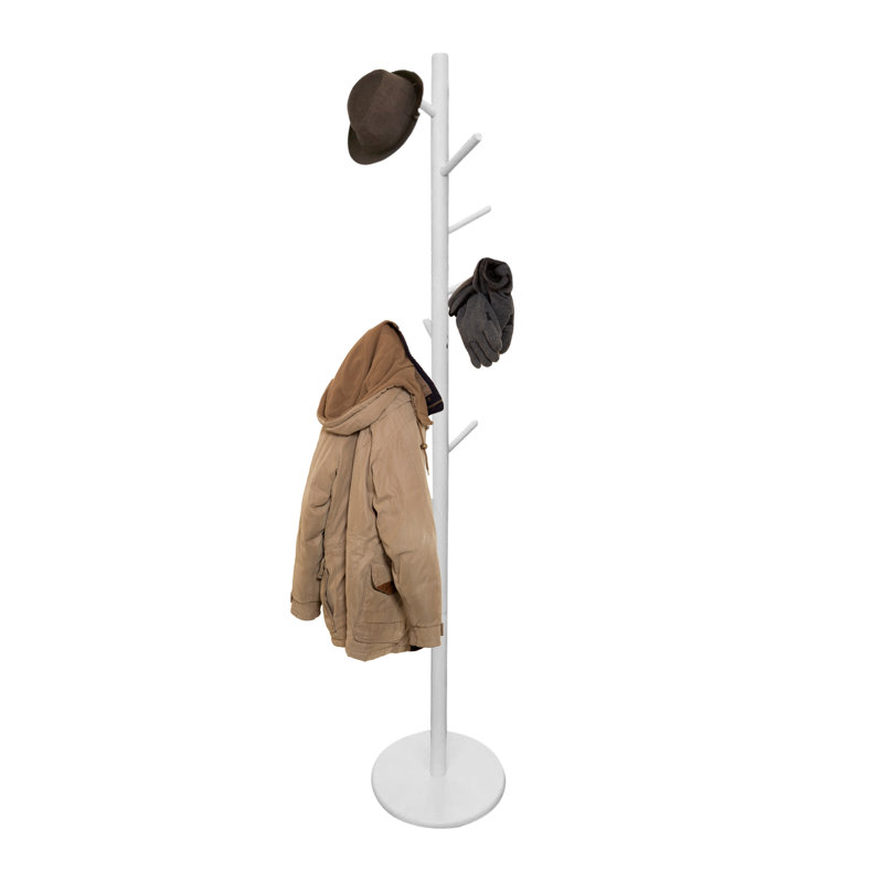 Teylers 8-Hook Hook Freestanding Adjustable Solid Wood Coat Rack for Bedroom, Closet, Entrance, Brown