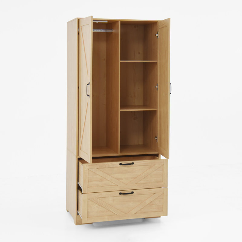 Armoire élégante et chic pour chambre à coucher avec tringle à vêtements suspendue à l'intérieur de l'armoire et tiroirs pour l'organisation du rangement