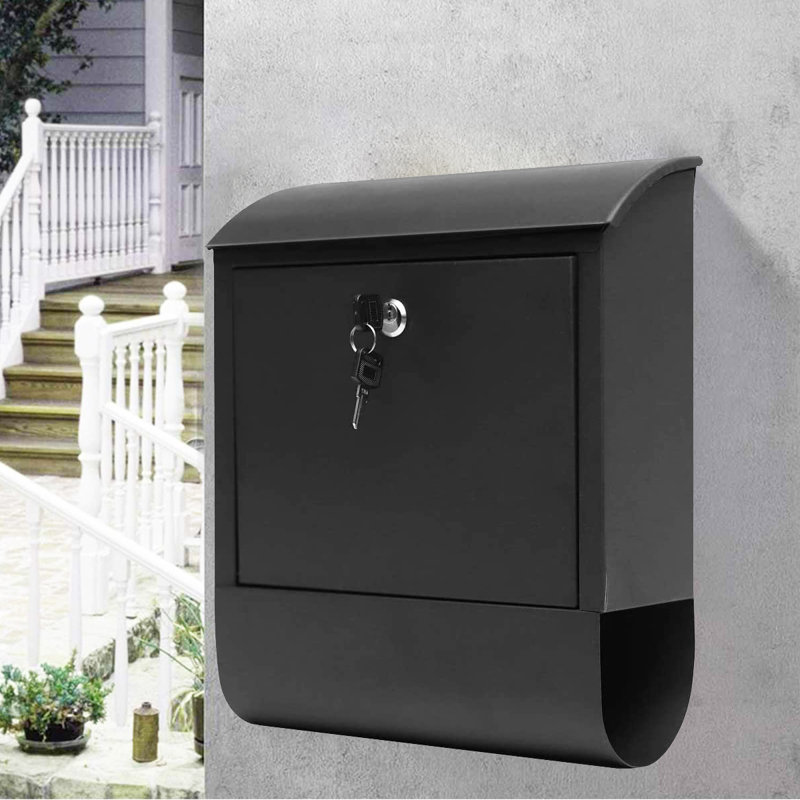 Contemporary Black Steel Wall Mounted Lockable Mailbox with Keys