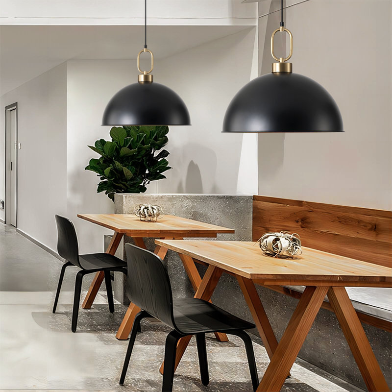 Worthing 1-Light 2-Piece Matte Black Dome Pendant, 13.58" H x 16.14" W x 16.14" D