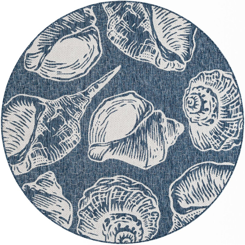 Tapis contemporain bleu marine et ivoire Avelynn, Rond 6 pi 1 po