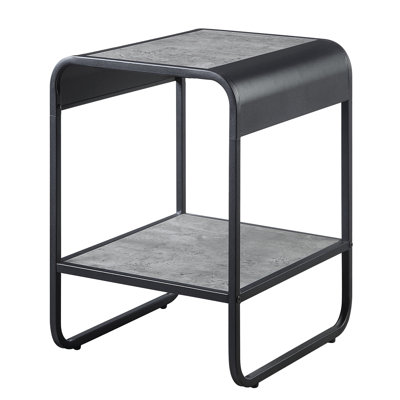 Modern Concrete Grey & Black End Table With Extra Compartments Sleek And For Space Saving