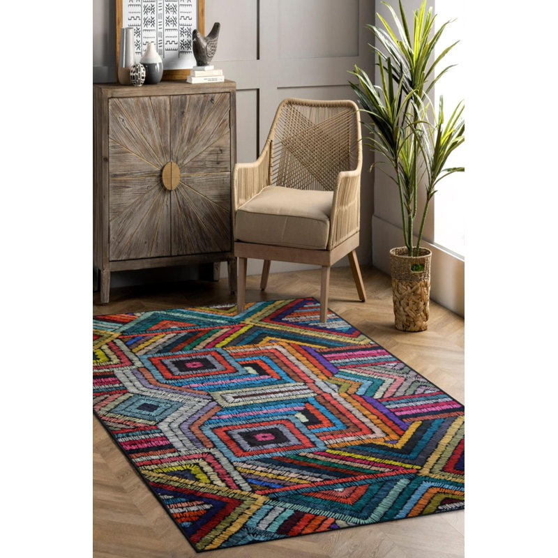 Louix Pink Patchwork Digital Print Cotton Polyester Non-Slip Area Rug, Tapis de couloir 5 pi 3 po x 16 pi 5 po