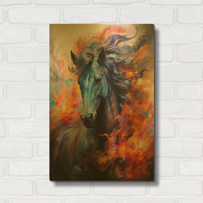 Tableau mural en métal doré « Cheval de feu » de Momart, 40,6 cm x 61 cm, 16 po x 24 po