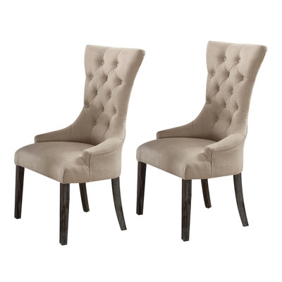 Fauteuils à dossier capitonné beige et patiné Antyon
