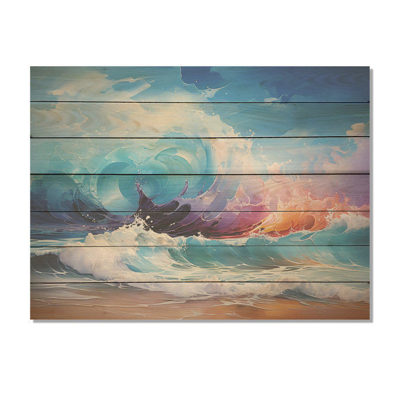 Vibrant Beach Waves IV - vagues côtières sur bois, H 10 po x l 20 po