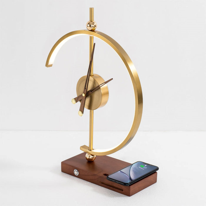 Minimalist LED Clock Lamp with Phone Wireless Charger/Brass Base