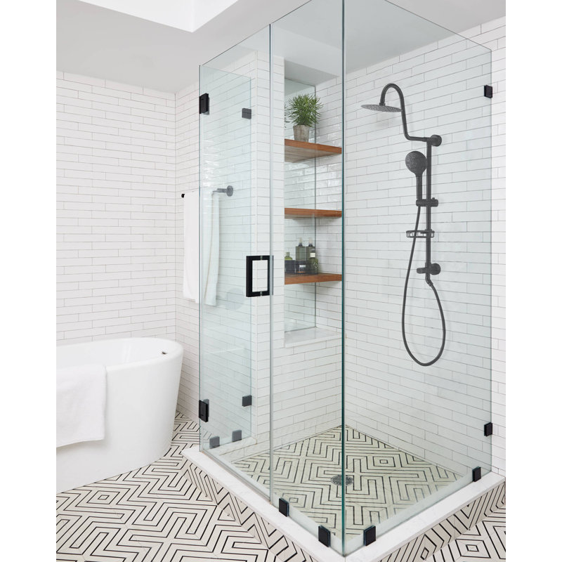 Système de douche avec pomme de douche à pluie 8 po, douche à main à 8 fonctions, barre coulissante réglable et porte-savon