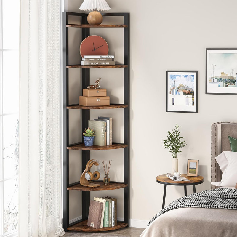 Étagère de coin 70,87 "à 6 niveaux pour salon et bureau, Brun rustique