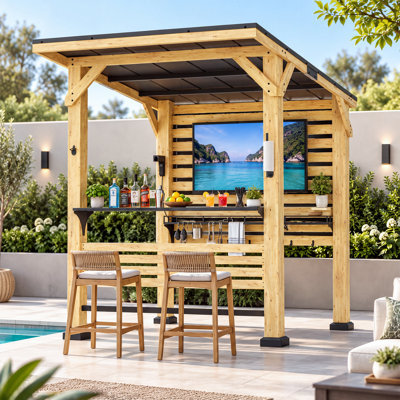 6' x 8' Cedar Wood Outdoor Bar Gazebo with Galvanized Steel Roof and Bar Counter