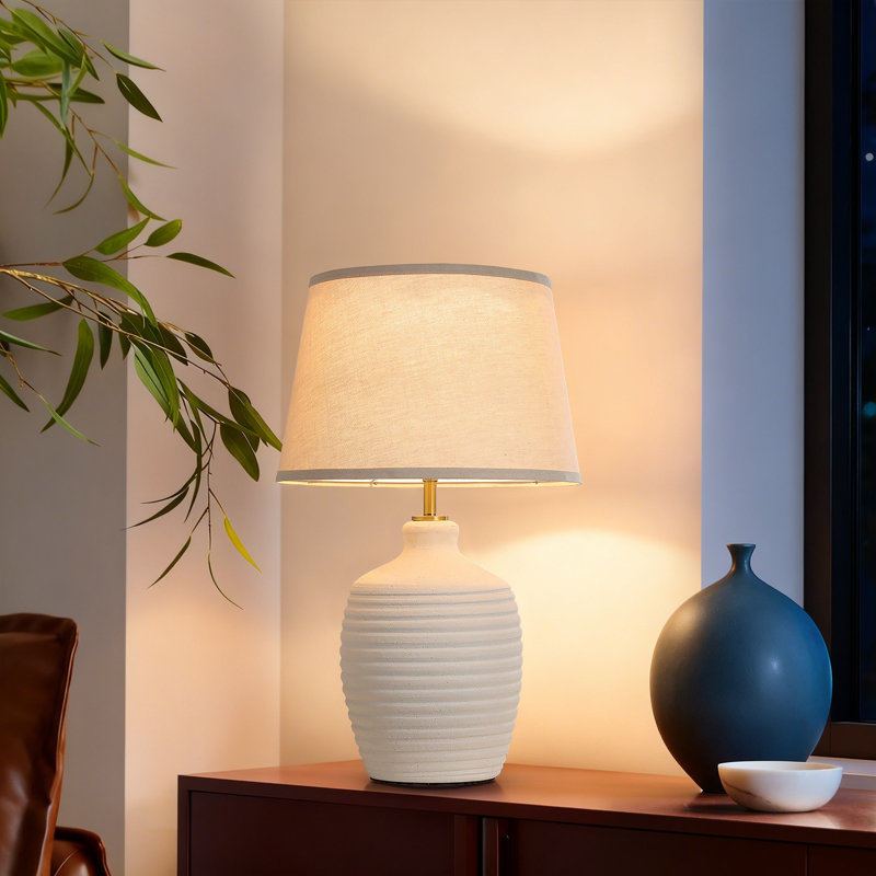 Aalayna 1-Light Ceramic Table Lamp, Modern Ceramic Table Lamp with Fabric Shade for Living Room/ Dedroom/ Workspace