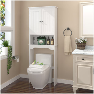Armoire de rangement au-dessus de la toilette, tablette de salle de bain au-dessus de la toilette, organisateur d'armoire de rangement de salle de bain, économiseur d'espace de salle de bain en bois, blanc