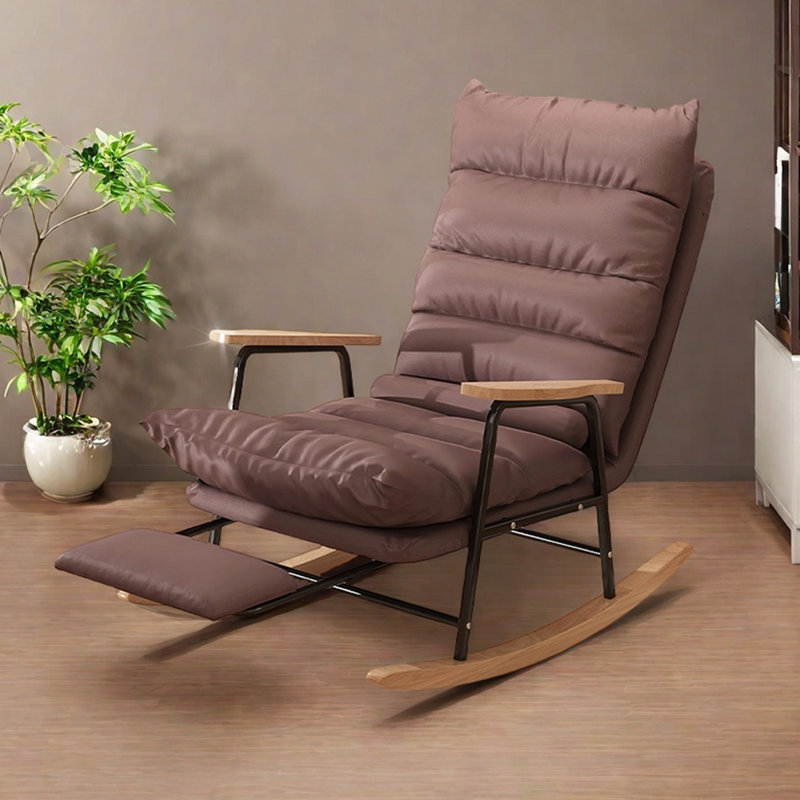 Chaise berçante réglable avec pédale rétractable, Café noir, Brun