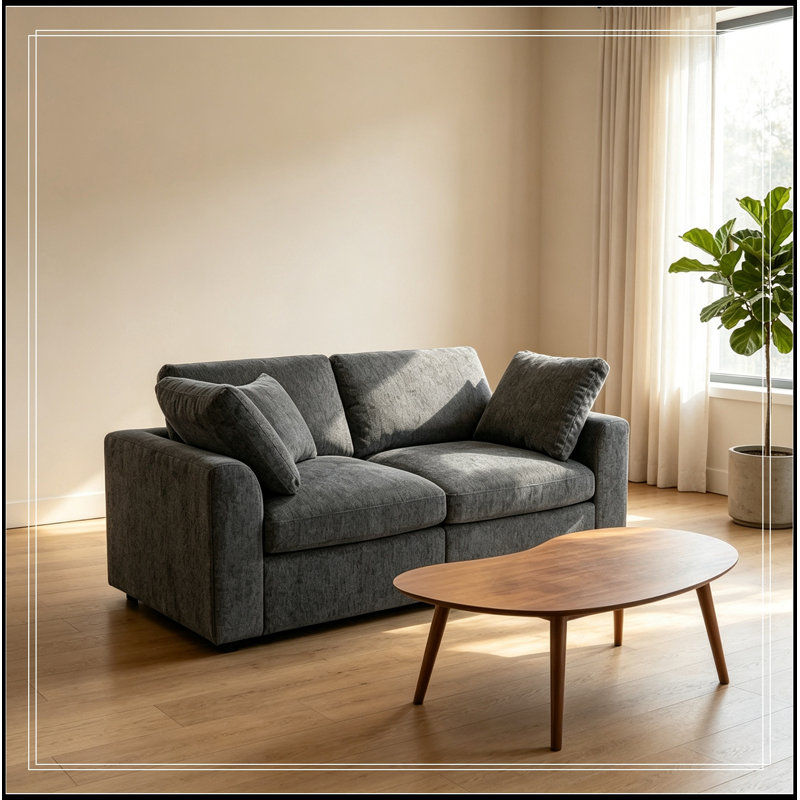 Causeuse en chenille avec structure en bois et coussin décoratif, Beige