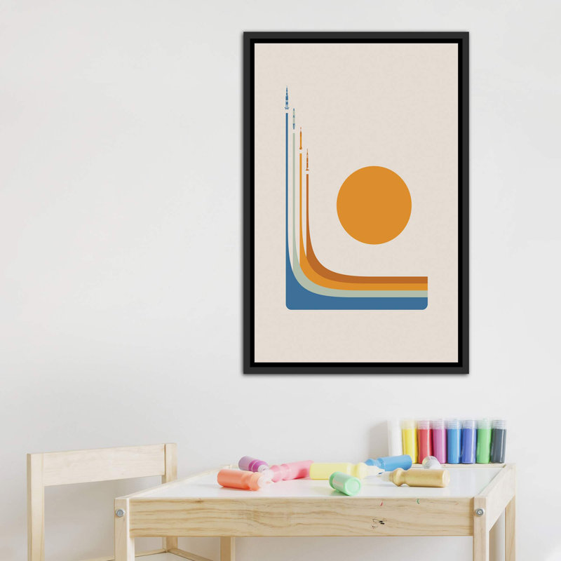 Space Race - NASA - impression d'art graphique, Toile avec cadre noir patiné, Pas de tapis, H 40 po x l 26 po x P 1,5 po