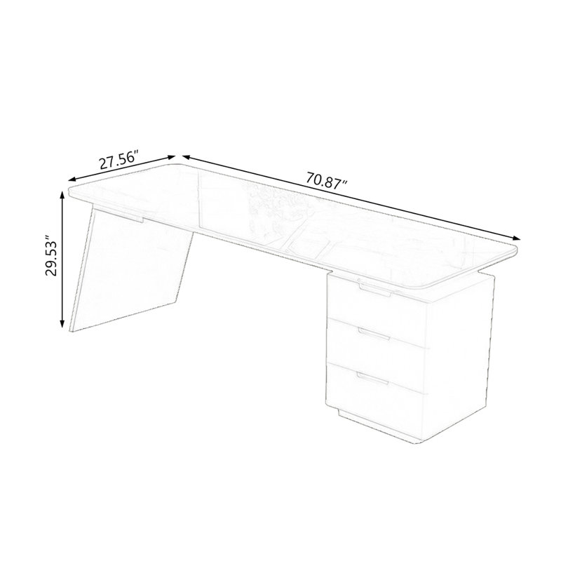 Rectangular Manufactured Wood with 3 drawers desk, White/Gold, 29.53" H x 70.87" W x 27.56" D