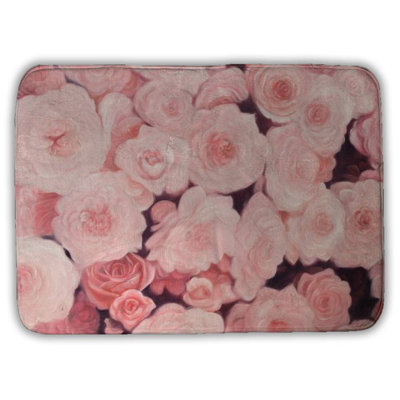 Pink flower field Bath Mat with Non-Slip Backing - Quick Dry Memory Foam Bathroom Rug - Absorbent - Modern Plush Spa-Style - Machine Washable