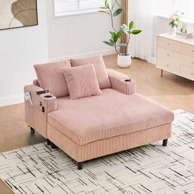 Chaise Lounge Chair With RGB LED Strip,Corduroy Chaise Sofa With Wood Frame Lounge Sofa For Living Room, Movie Room, Bedroom
