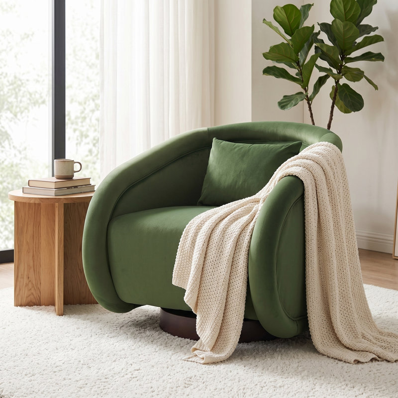 Swivel Accent Chair, 360-degree Swivel Barrel Chair with Teddy Upholstery, Comfy Pumpkin-Shaped Swivel Chair for Living Room, Bedroom, or Office