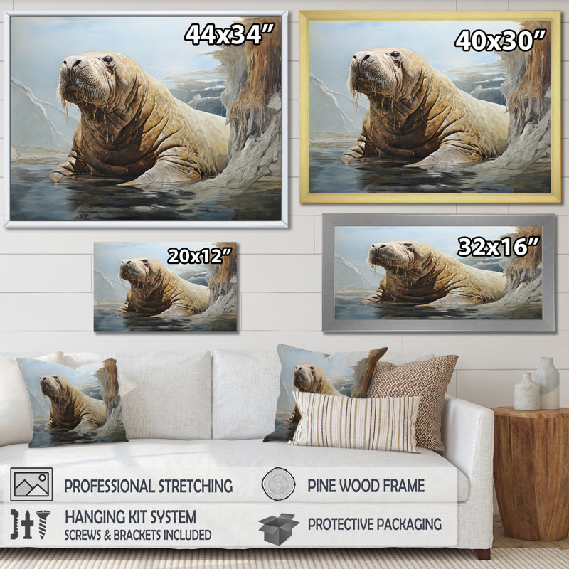 Lazy Walrus Habitat I - Morse, reproduction d'art mural, Cadre simple blanc, H 12 po x l 20 po x P 1 po