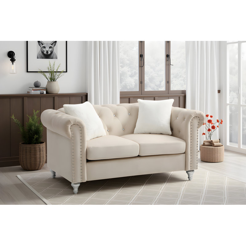 Causeuse en velours Latéralrika, Beige