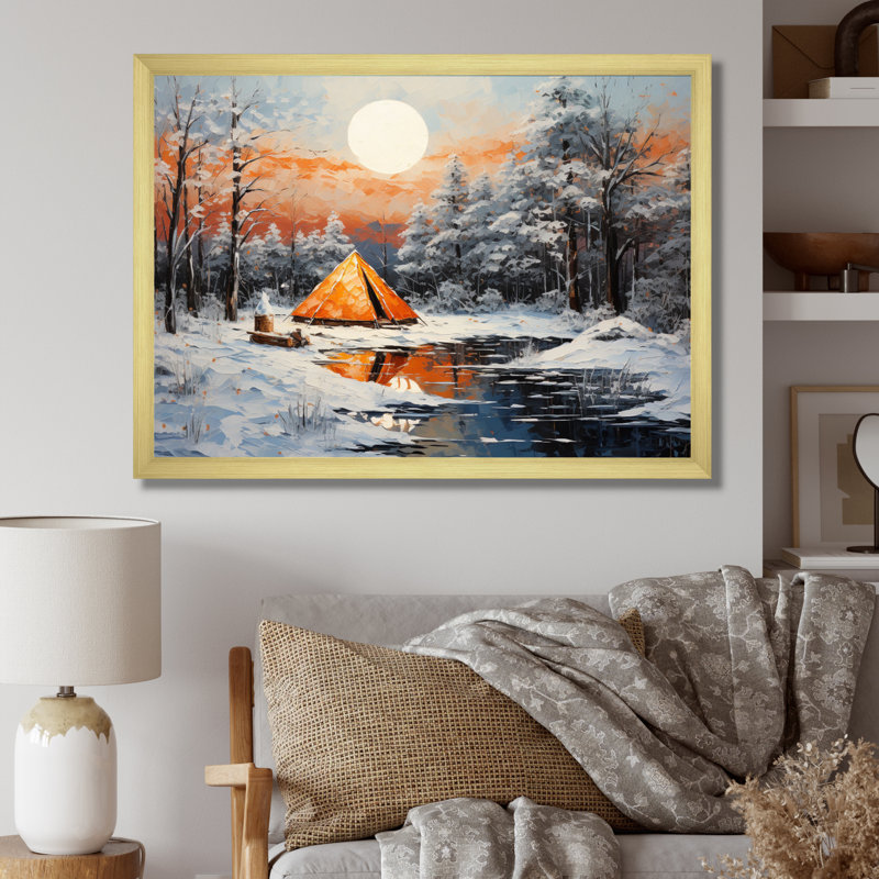 Winters Camping Glow III, reproduction d'art sur toile, H 24 po x l 32 po x P 1 po, Cadre doré à une seule photo
