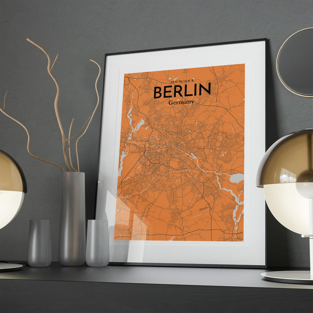 Berlin City Map In Orange - No Frame Print