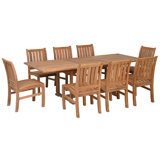 9 Piece Teak Wood Outdoor Patio Dining Set Including Rectangular Extension Table With 8 Abaco Side Chairs